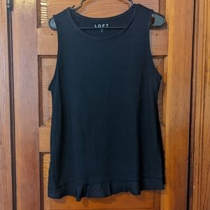 LOFT Navy Blue Mixed Media Tank with chiffon hem at front, size Large